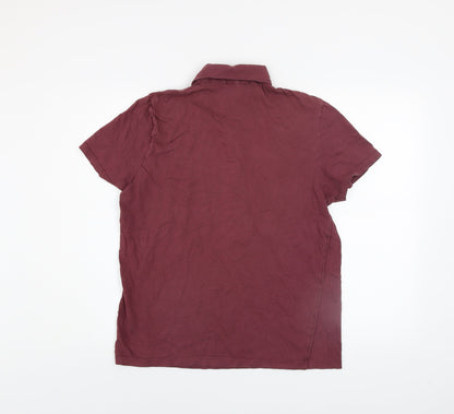 Topman Men's Maroon Short Sleeve Cotton Button-Up Shirt Size L