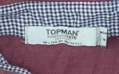 Topman Men's Maroon Short Sleeve Cotton Button-Up Shirt Size L
