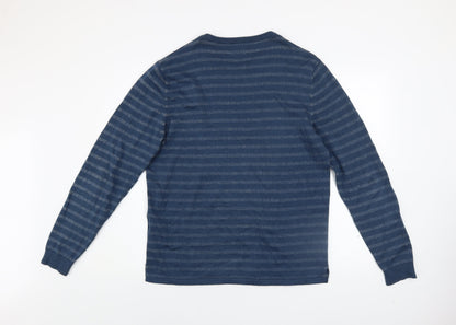 Jack & Jones Men's Blue Striped Cotton Crew Neck Jumper Size L