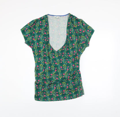 Boden Womens Green Floral Wrap Blouse Top UK 18 Short Sleeve Viscose