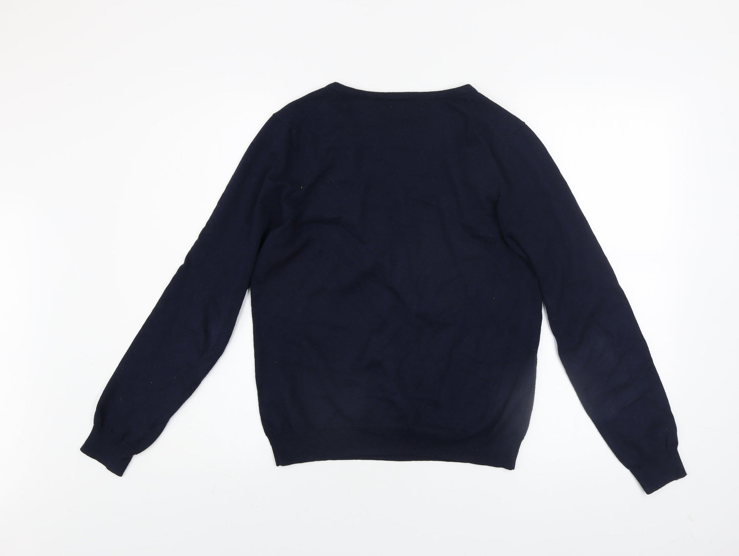 WoolOvers Men's Blue V-Neck Cotton Cashmere Jumper Size S