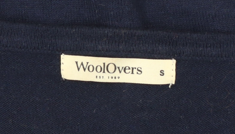 WoolOvers Men's Blue V-Neck Cotton Cashmere Jumper Size S