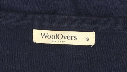 WoolOvers Men's Blue V-Neck Cotton Cashmere Jumper Size S