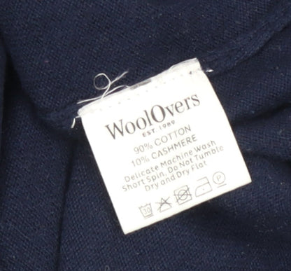 WoolOvers Men's Blue V-Neck Cotton Cashmere Jumper Size S