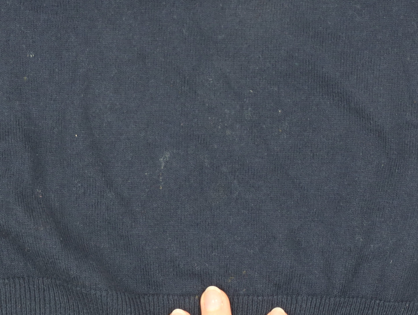 WoolOvers Men's Blue V-Neck Cotton Cashmere Jumper Size S