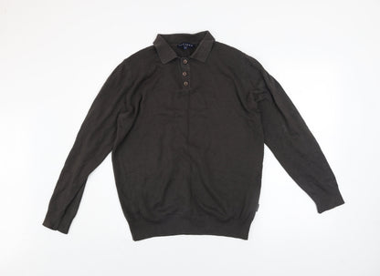 Tom Penn Men's Brown Slim Fit Long Sleeve Cotton Polo Shirt M
