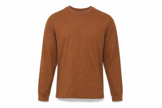 Front view of ASOS DESIGN Men’s Brown Long Sleeve Cotton Top XS Regular Fit