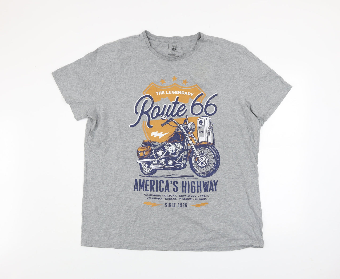 Route 66 Men’s Grey 2XL Graphic Motorcycle T-Shirt Cotton Crew Neck