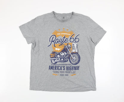Route 66 Men’s Grey 2XL Graphic Motorcycle T-Shirt Cotton Crew Neck