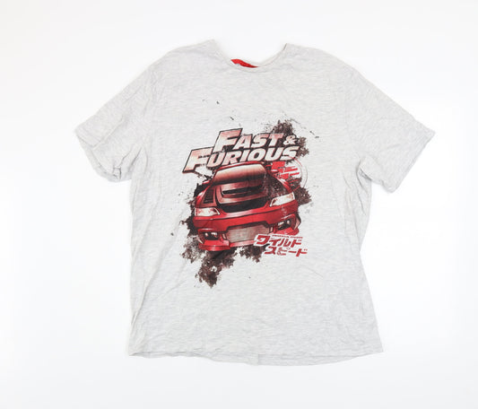 George Men’s Grey Fast & Furious Car Graphic Print T-Shirt XL Crew Neck