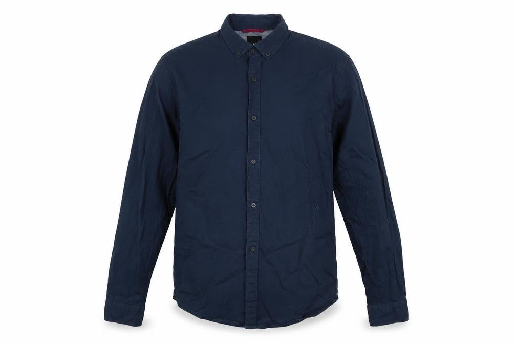 yd. Men's Blue Geometric Long Sleeve Button-Up Cotton Shirt Size M