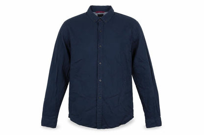 yd. Men's Blue Geometric Long Sleeve Button-Up Cotton Shirt Size M