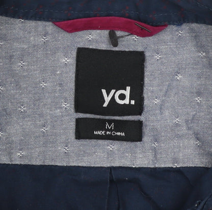 yd. Men's Blue Geometric Long Sleeve Button-Up Cotton Shirt Size M