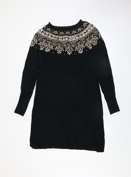 Monsoon Women’s Black Embellished Knit Shift Dress Size M