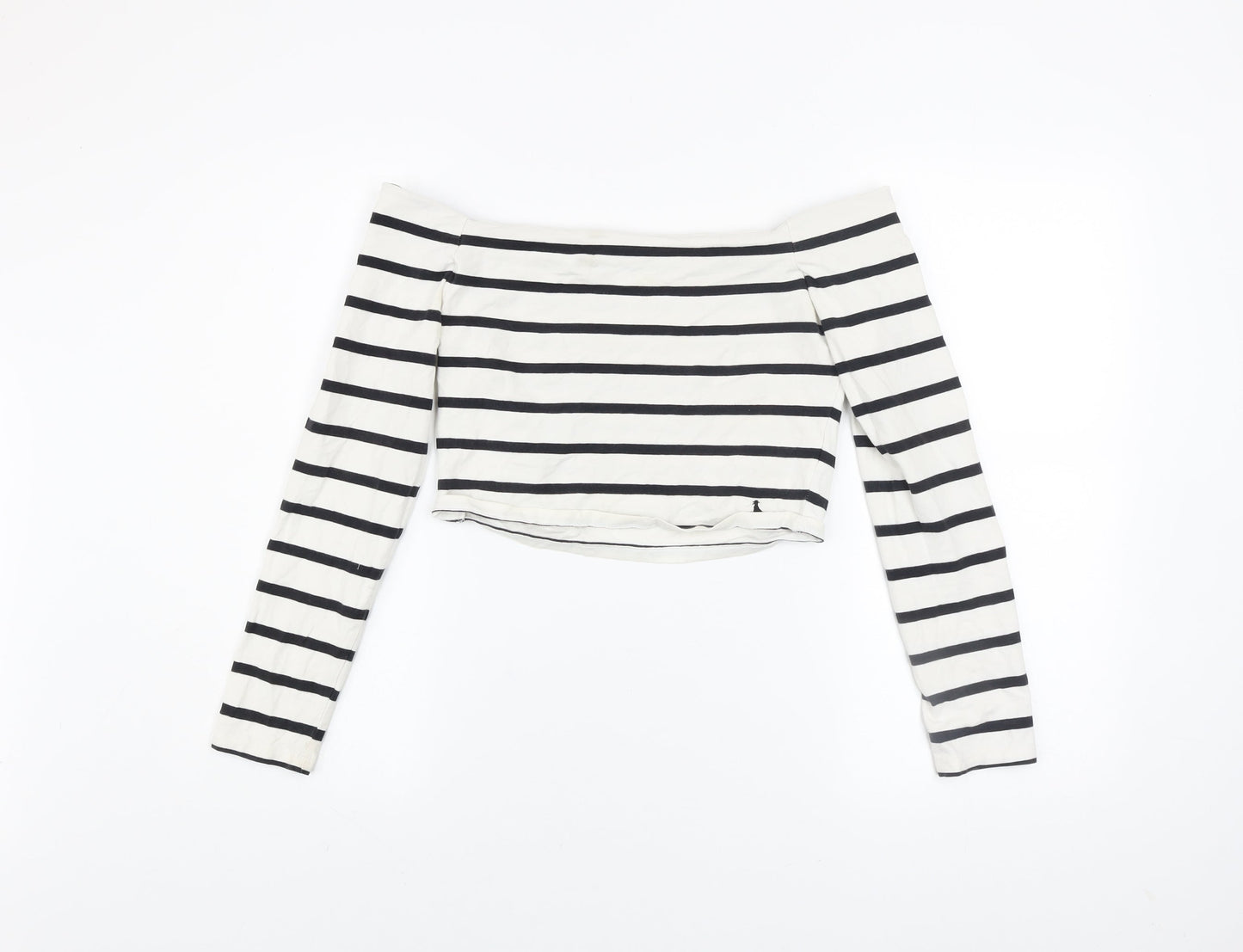 Jack Wills Women’s Black Striped Off Shoulder Cropped Top UK 12