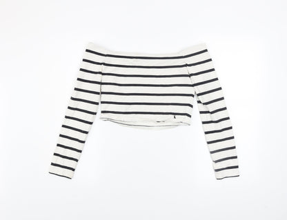 Jack Wills Women’s Black Striped Off Shoulder Cropped Top UK 12