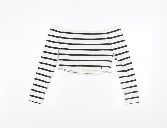 Jack Wills Women’s Black Striped Off Shoulder Cropped Top UK 12
