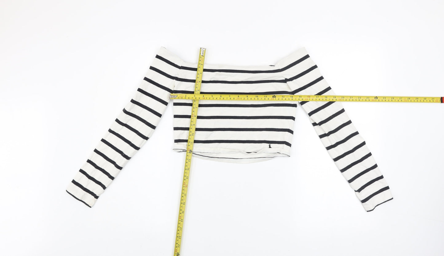 Jack Wills Women’s Black Striped Off Shoulder Cropped Top UK 12