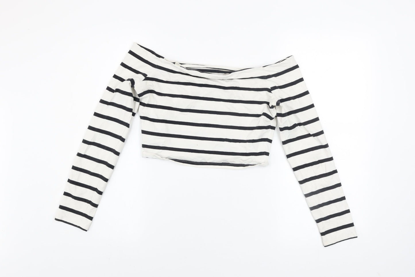 Jack Wills Women’s Black Striped Off Shoulder Cropped Top UK 12