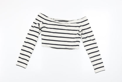 Jack Wills Women’s Black Striped Off Shoulder Cropped Top UK 12