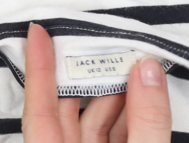 Jack Wills Women’s Black Striped Off Shoulder Cropped Top UK 12