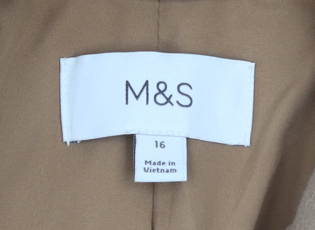 Marks and Spencer Women's Beige Long Overcoat Size 16 Classic Polyester Lined