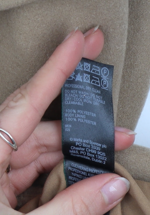 Marks and Spencer Women's Beige Long Overcoat Size 16 Classic Polyester Lined