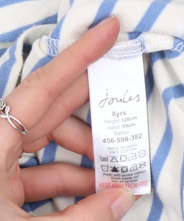 Joules Girls Blue Striped Long Sleeve Cotton Nautical T-Shirt 8 Years