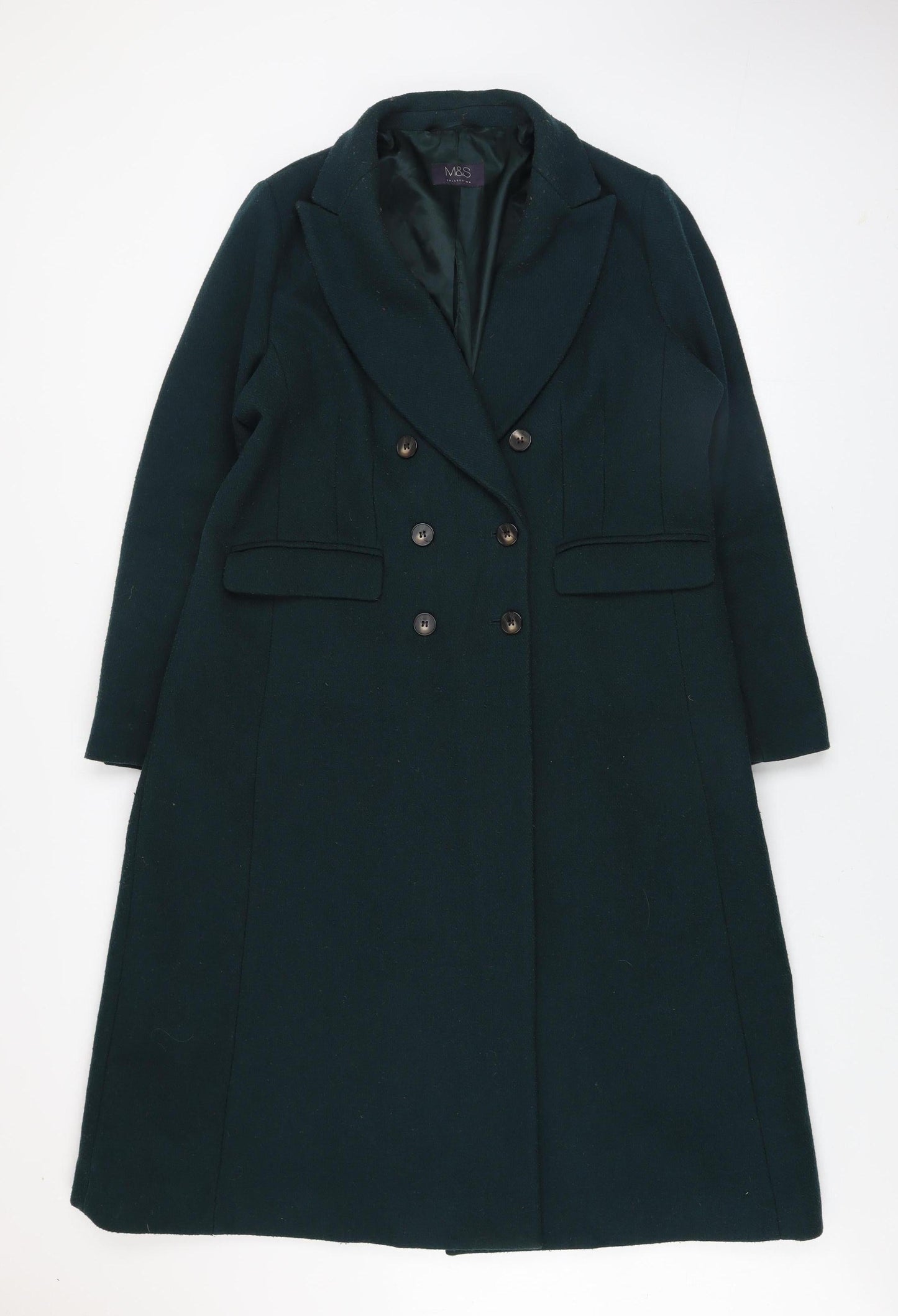 Marks and Spencer Women’s Green Wool Blend Long Overcoat UK 16