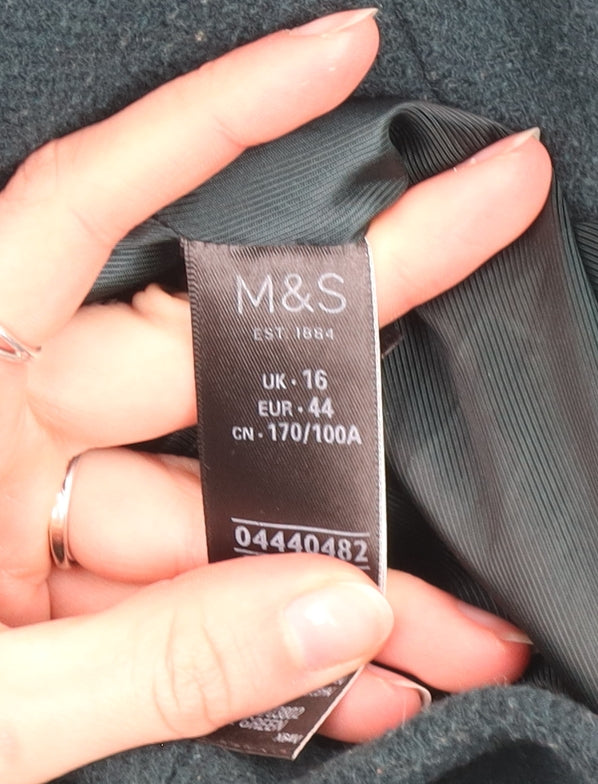 Marks and Spencer Women’s Green Wool Blend Long Overcoat UK 16