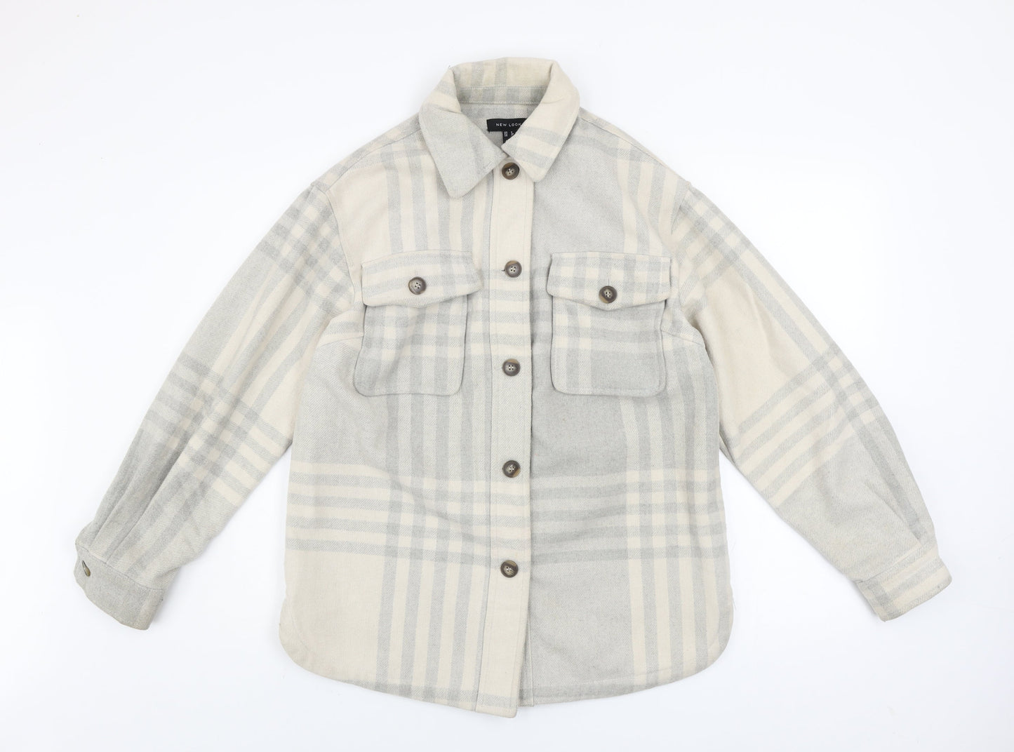 New Look Womens Grey Check Shacket Jacket Size 8 Regular Fit