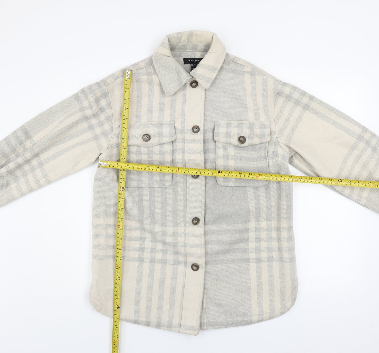 New Look Womens Grey Check Shacket Jacket Size 8 Regular Fit