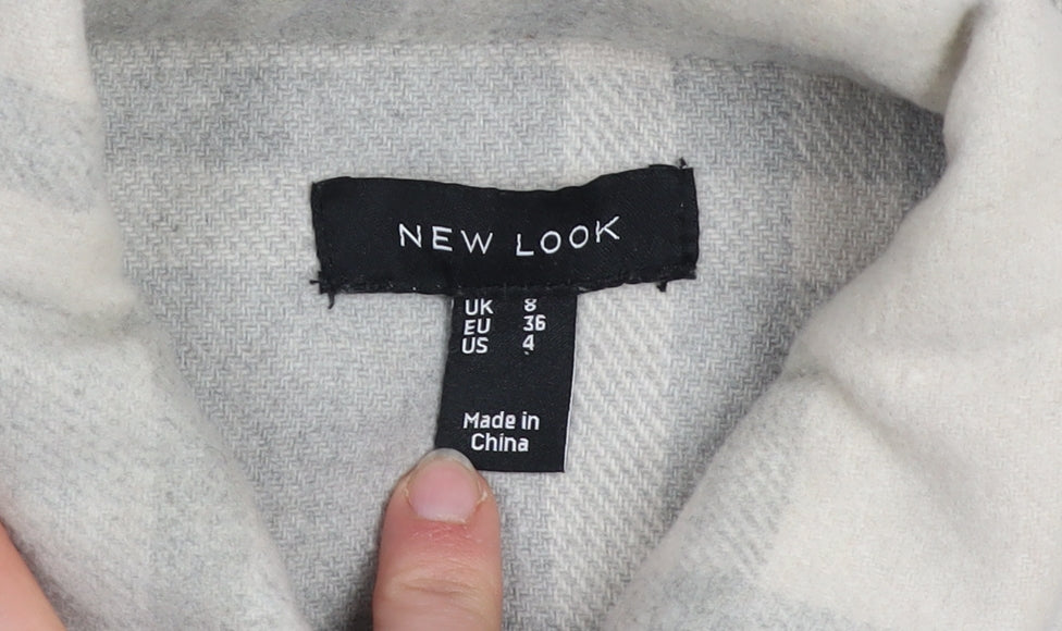 New Look Womens Grey Check Shacket Jacket Size 8 Regular Fit