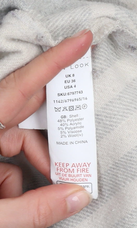 New Look Womens Grey Check Shacket Jacket Size 8 Regular Fit