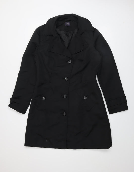 Marks and Spencer Womens Black Long Trench Coat Size 10