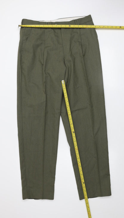 Hugo James Men's Green 40x34 Wool Blend Pleated Dress Trousers
