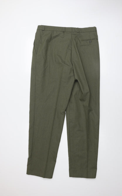 Hugo James Men's Green 40x34 Wool Blend Pleated Dress Trousers