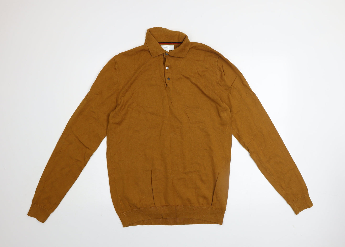 Next Men's Brown Collared Henley Jumper Size M Cotton Knit