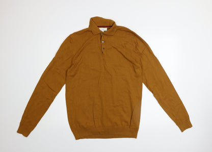 Next Men's Brown Collared Henley Jumper Size M Cotton Knit