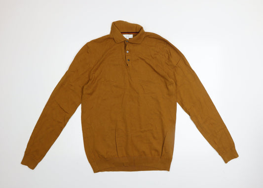 Next Men's Brown Collared Henley Jumper Size M Cotton Knit