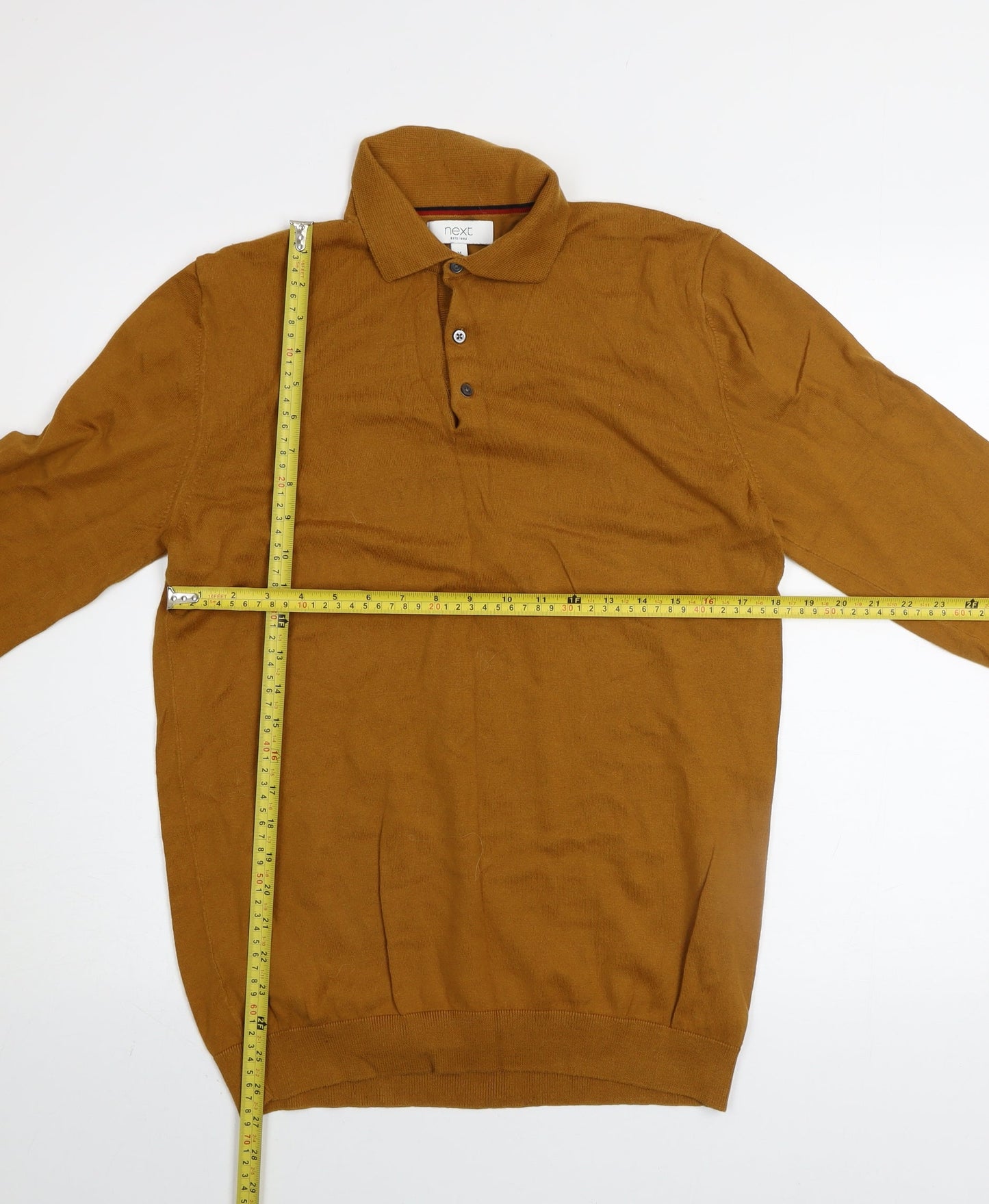 Next Men's Brown Collared Henley Jumper Size M Cotton Knit