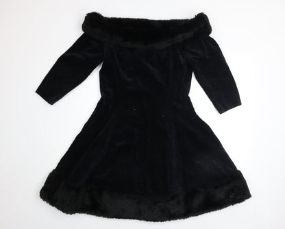 Miss Selfridge Women's Black Velvet Off Shoulder Dress Size 14
