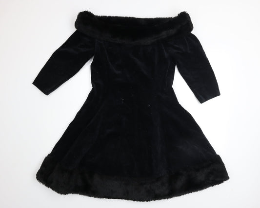 Miss Selfridge Women's Black Velvet Off Shoulder Dress Size 14