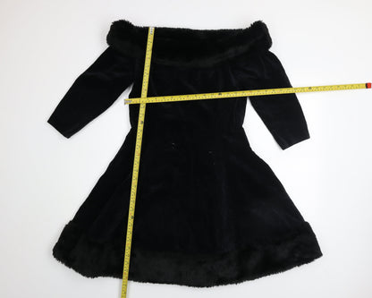 Miss Selfridge Women's Black Velvet Off Shoulder Dress Size 14