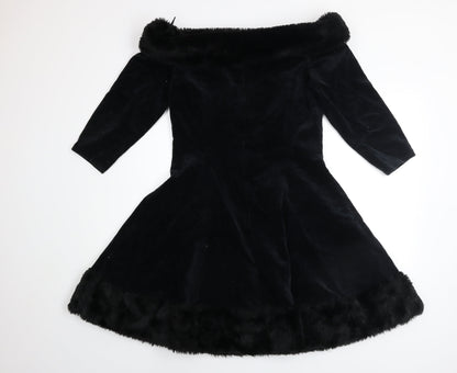 Miss Selfridge Women's Black Velvet Off Shoulder Dress Size 14