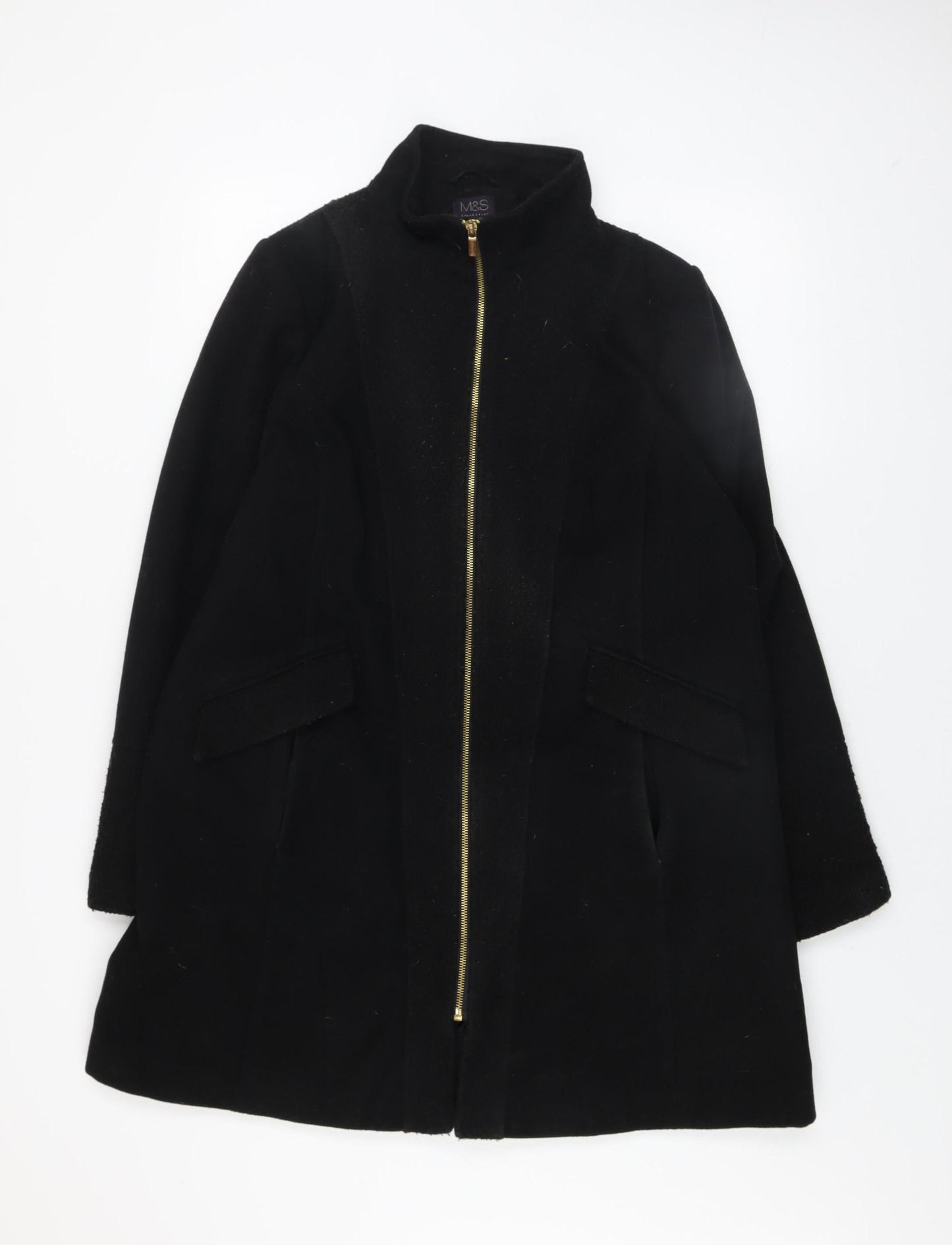 Marks and Spencer Womens Black Size 16 Mid-Length Zip Coat