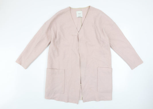 Mango Women Pink Open Front Long Coatigan Size Small Wool Blend