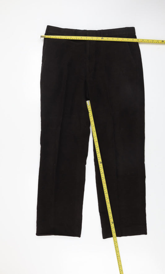 Marks and Spencer Men's Black 36R Cotton Straight Trousers