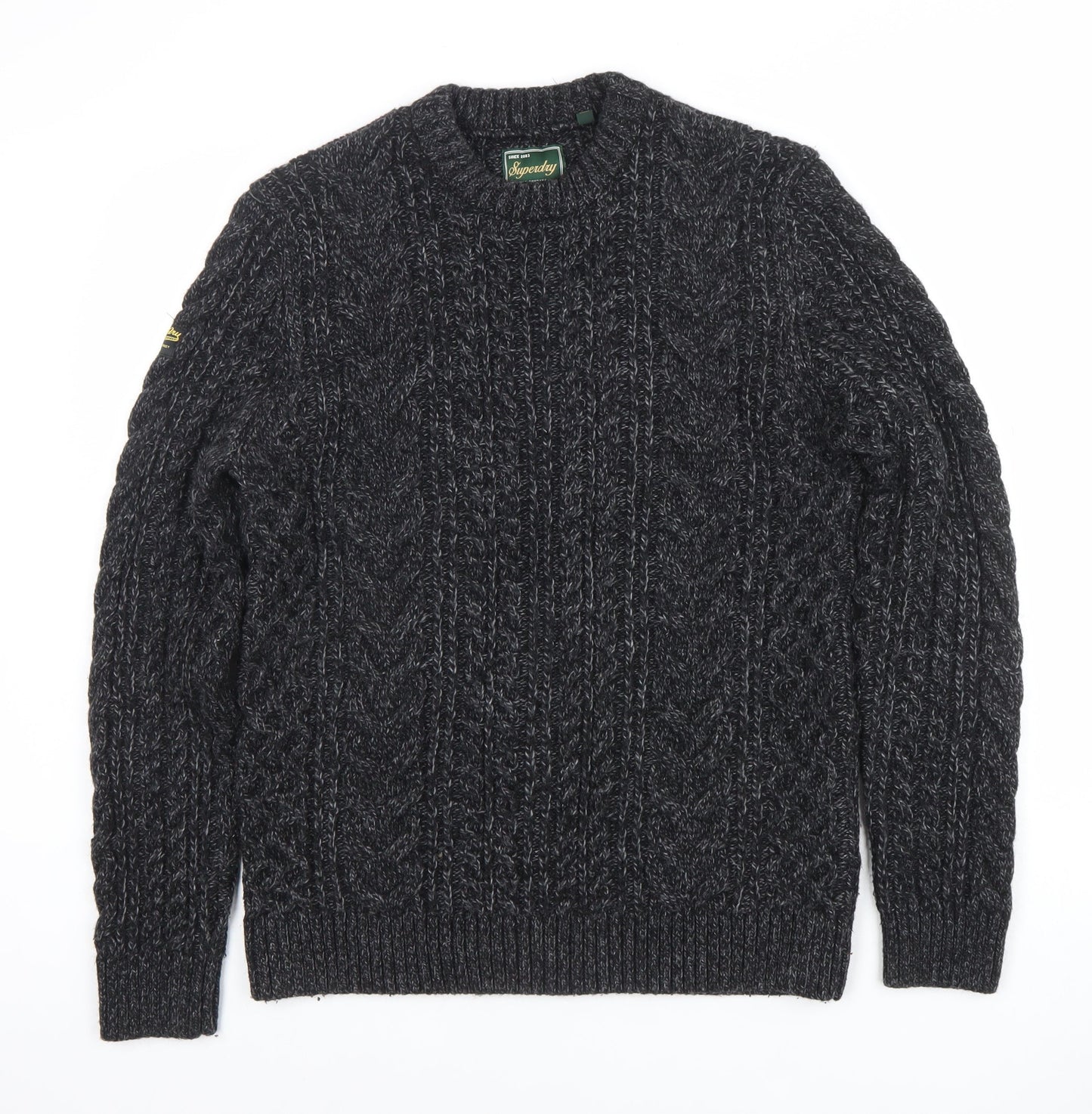 Superdry Men's Grey Cable-Knit Crew Neck Wool Jumper Size S