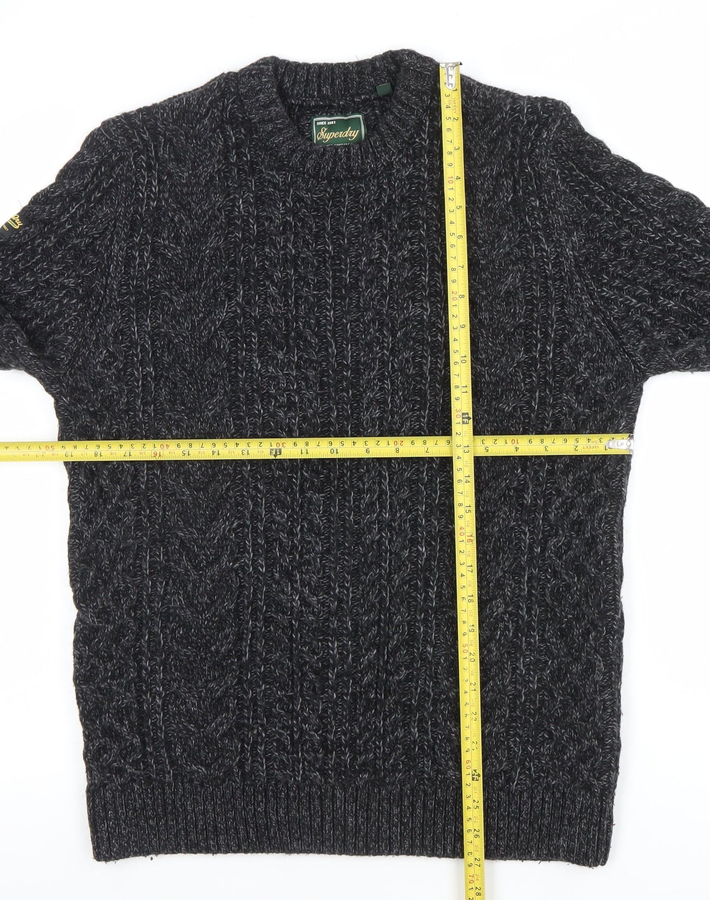 Superdry Men's Grey Cable-Knit Crew Neck Wool Jumper Size S